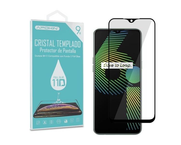 Cristal templado Full Glue 11D Premium Realme 6I Protector de Pantalla Curvo Negro