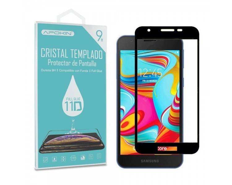 Cristal templado Full Glue 11D Premium Samsung Galaxy A2 Core Protector de Pantalla Curvo Negro