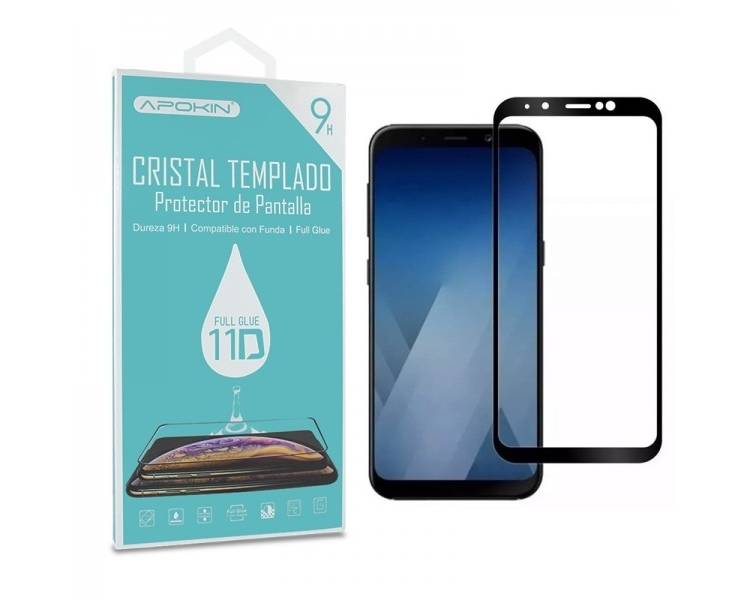 Cristal templado Full Glue 11D Premium Samsung Galaxy A6 Plus 2018 Protector de Pantalla Curvo Negro