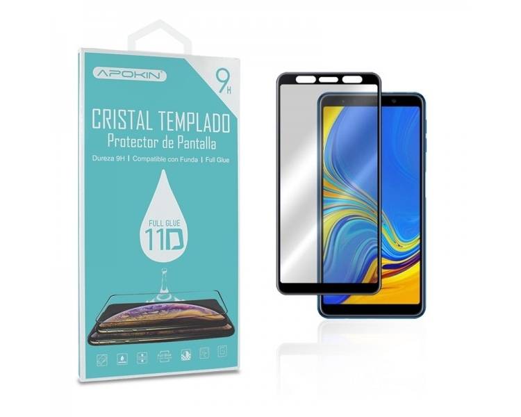 Cristal templado Full Glue 11D Premium Samsung Galaxy A7 2018 Protector de Pantalla Curvo Negro