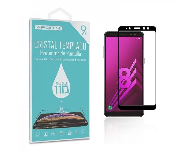 Cristal templado Full Glue 11D Premium Samsung Galaxy A8 2018 Protector de Pantalla Curvo Negro