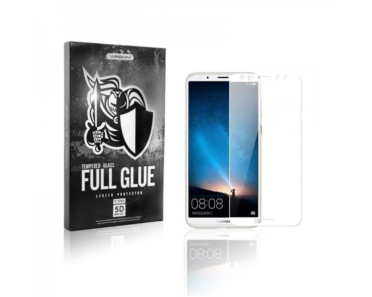 Cristal templado Full Glue 5D Huawei Mate 10 Lite Protector de Pantalla Curvo Blanco
