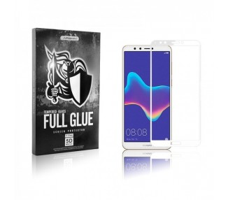 Cristal templado Full Glue 5D Huawei Y9 2018 Protector de Pantalla Curvo Blanco