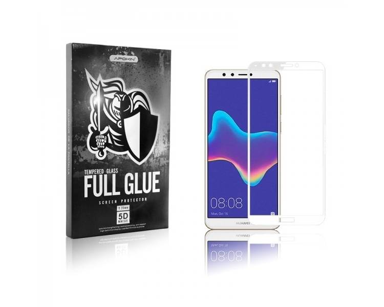 Cristal templado Full Glue 5D Huawei Y9 2018 Protector de Pantalla Curvo Blanco