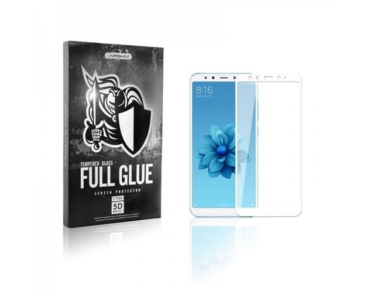 Cristal templado Full Glue 5D Xiaomi Mi A2 Lite Protector de Pantalla Curvo Blanco