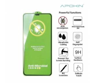 Cristal templado Full Glue Anti-Bacterias iPhone 6/7/8 Plus Protector de Pantalla Curvo Negro