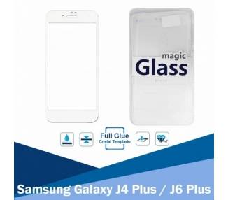 Cristal templado Full Glue Samsung Galaxy J4 Plus / J6 Plus Protector de Pantalla Blanco