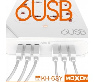 Regleta con 4 enchufes + 6 Puertos USB MOXOM KH-63 Negro