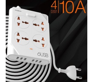 Regleta con 4 enchufes + 6 Puertos USB MOXOM KH-63 Negro