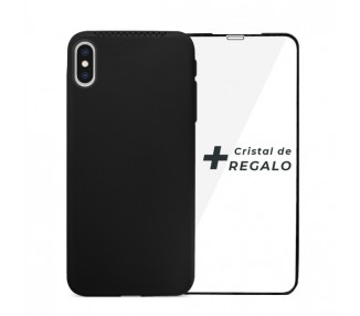 Duo iPhone XS Max Funda Silicona Suave con Perfume + Cristal Templado Completo disponible en 4 Colores