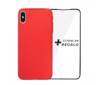 Duo iPhone XS Max Funda Silicona Suave con Perfume + Cristal Templado Completo disponible en 4 Colores