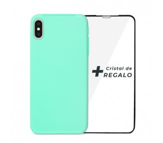 Duo iPhone X/Xs Funda Silicona Suave con Perfume + Cristal Templado Completo 
