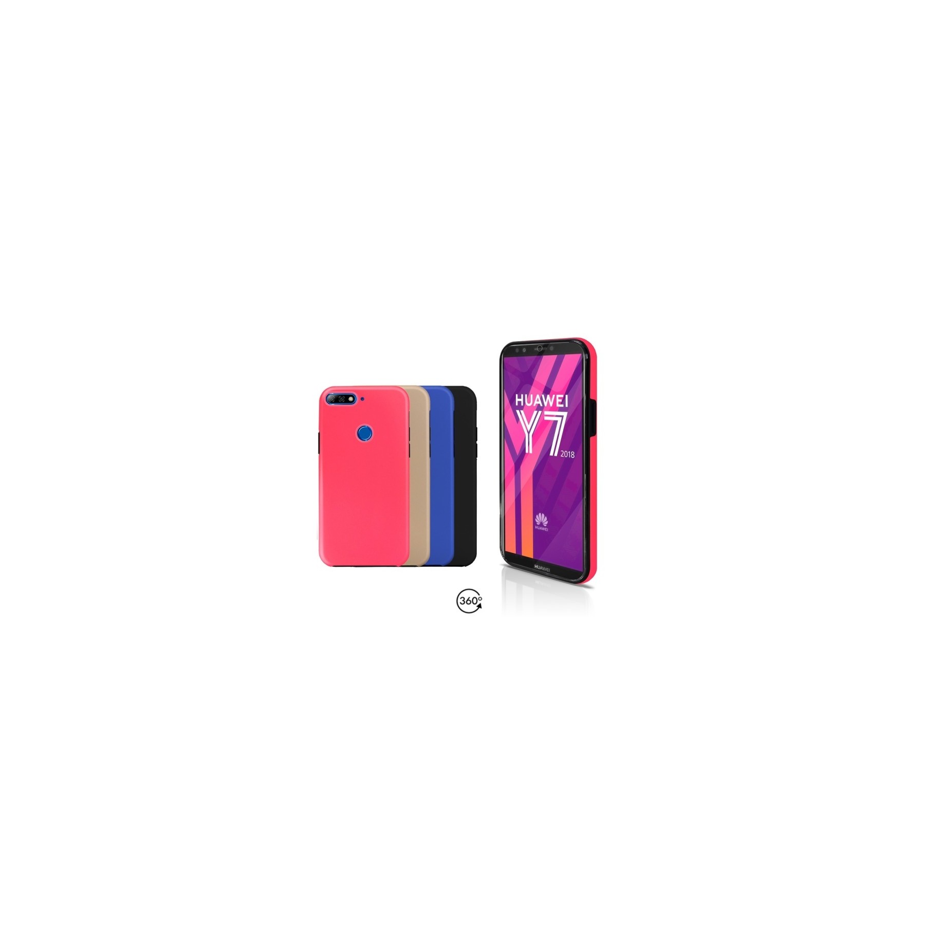 Funda Doble Huawei Y7 2018 Silicona Delantera y Trasera 360 - 4 Colores