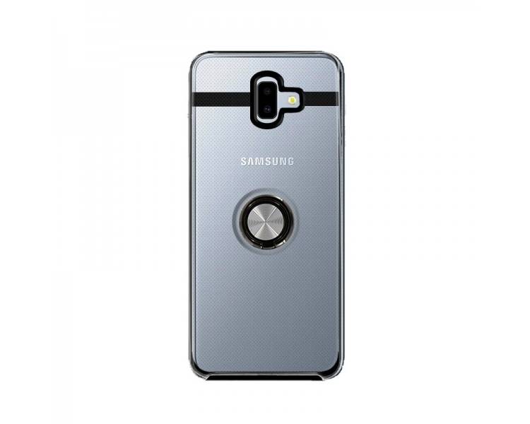 Funda Transparente Antigolpe Samsung Galaxy J6 Plus con Imán y Soporte de Anilla
