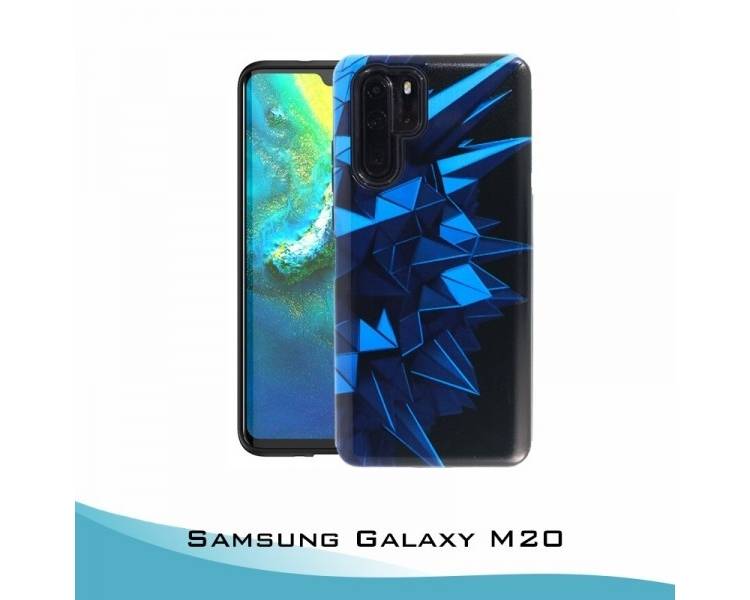Funda Samsung Galaxy M20 Gel 2 piezas Triángulos Azules