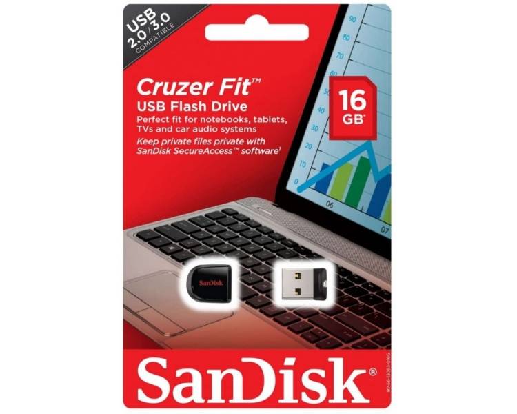 SanDisk Cruzer Fit, 16GB, PenDrive Memoria Flash USB, Stick