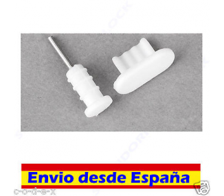 2 En 1 Tapon Protector Antipolvo Dock Audio Blanco Silicona Para iPhone 5C