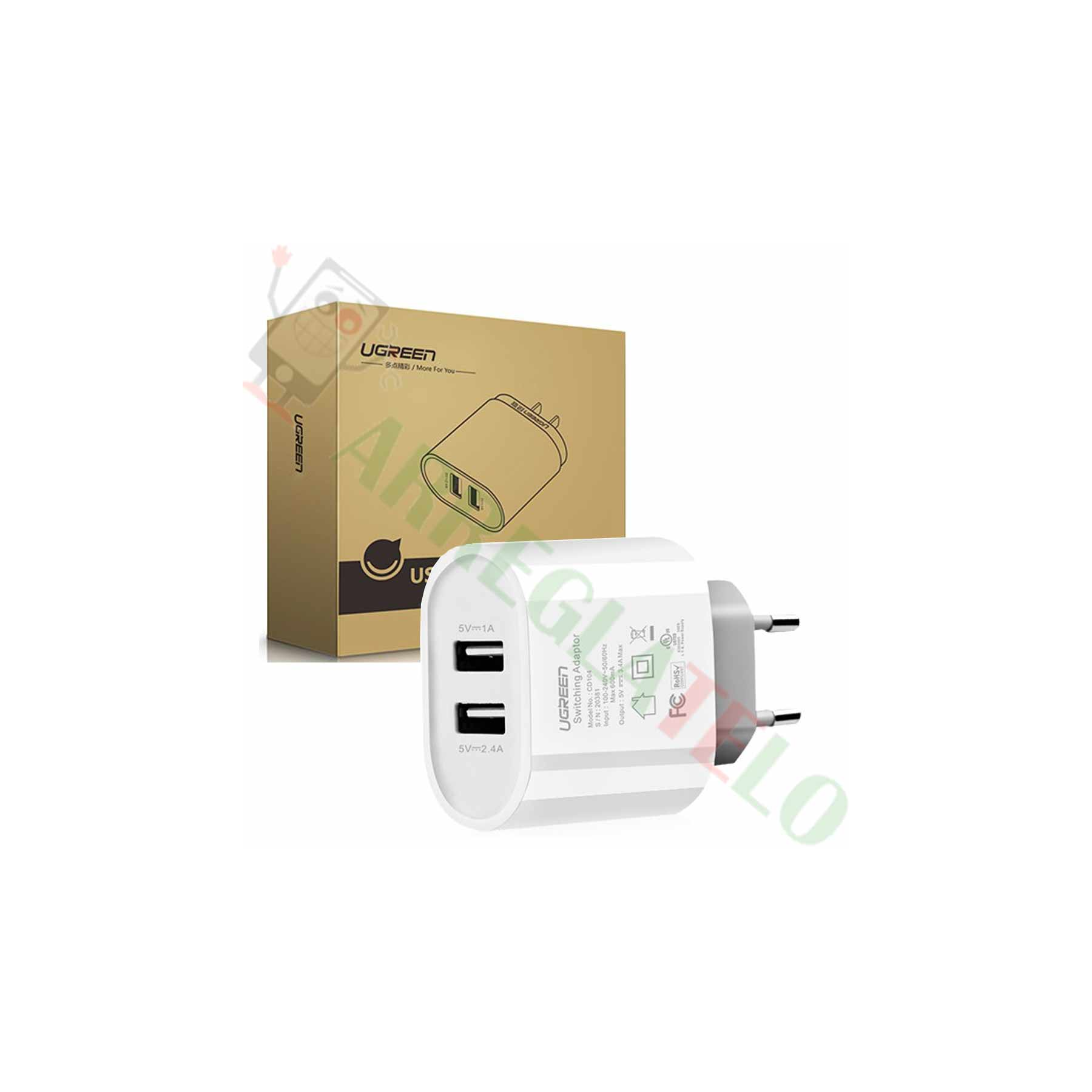 Ugreen 20383 - 2 Ports USB Charger (17W/5V, 3.4 A) White